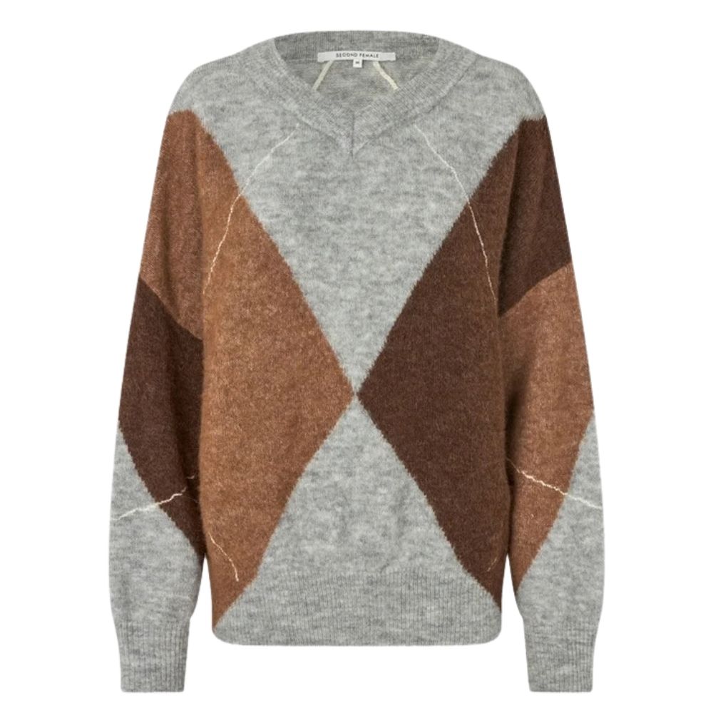 Second Female Grey Forca Knit V-Neckn Sweater