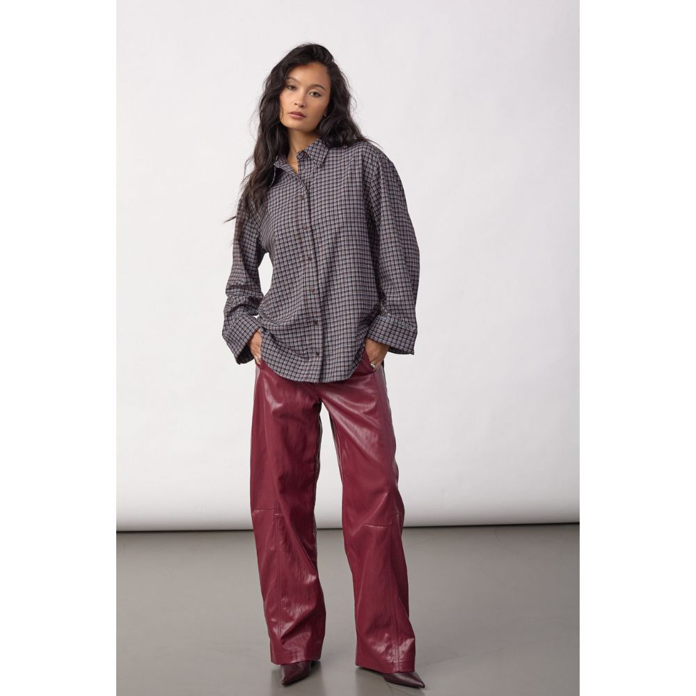 Co'Couture Dark-Brown Odem Check Cuff Shirt