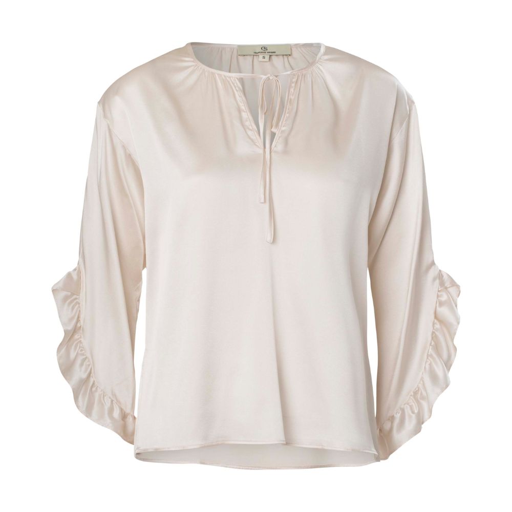 Charlotte Sparre Solid Satin White Frill Cuff Blouse
