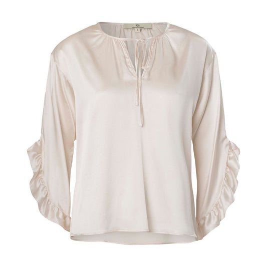 Charlotte Sparre Solid Satin White Frill Cuff Blouse